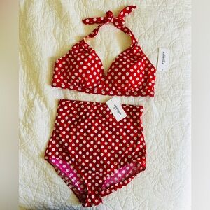 Polkadot swimsuit, red and white.